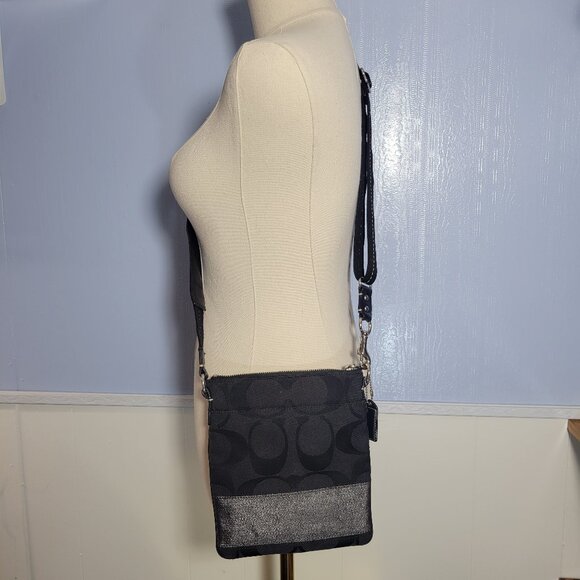 Coach Handbags - Coach Classic Black Logo Gray Glitter Shimmer Adjustable Strap Small Crossbody